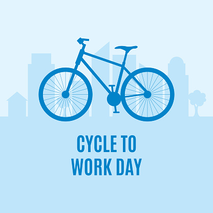 Blue bicycle icon vector. Bike silhouette icon isolated on a blue city skyline background. Important day
