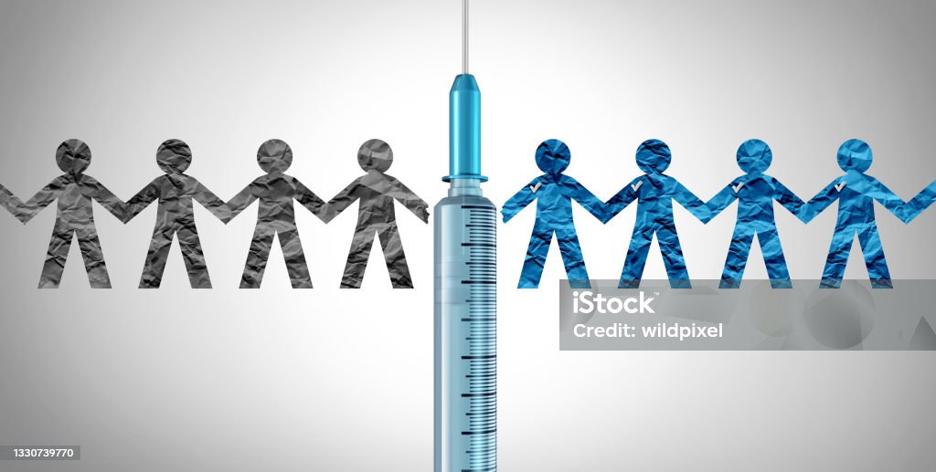 Unvaccinated And Vaccinated People Unvaccinated And vaccinated people as anti-vaxxer or individuals that oppose taking the vaccine with 3D illustration elements. Anti-vaccination Stock Photo