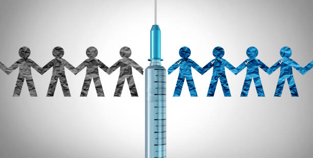 Unvaccinated And Vaccinated People Unvaccinated And vaccinated people as anti-vaxxer or individuals that oppose taking the vaccine with 3D illustration elements. herd immunity photos stock pictures, royalty-free photos & images