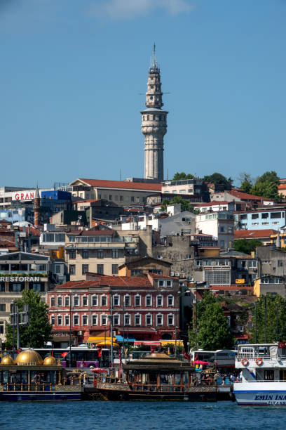 Istanbul,Turkey- July 09,2021:Beyazit Tower, also named Seraskier Tower, the fire-watch tower located in the courtyard of Istanbul University's main campus on Beyazit Square in Istanbul, Turkey