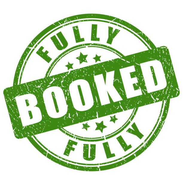 Fully booked grunge stamp Fully booked green imprint isolated on white background full stock illustrations