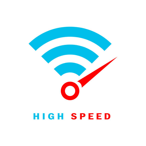 ilustraciones, imágenes clip art, dibujos animados e iconos de stock de logotipo de conexión a internet wi-fi rápida, símbolo de alta velocidad - full contact