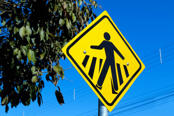 pedestrian crossing - yellow traffic sign signaling crosswalk