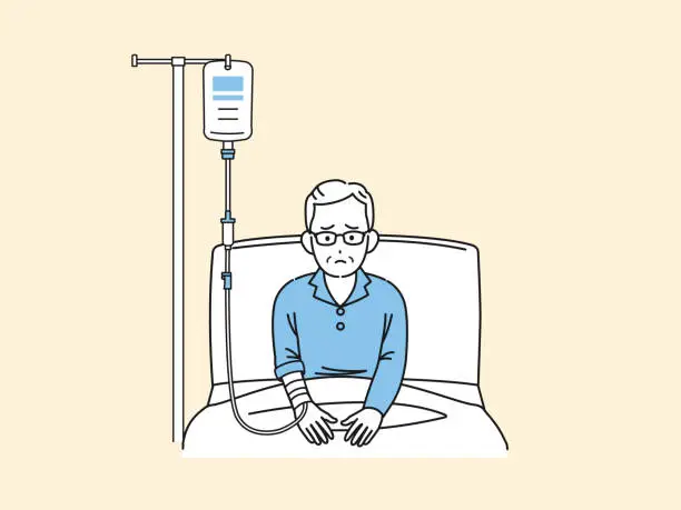 Vector illustration of Old man hospitalization and I.V. illustration