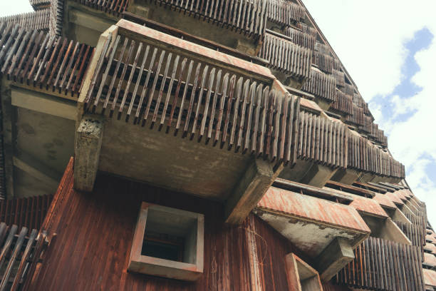 istock Soviet modernism architecture style in Dombay, Caucasus Mountains in Karachay-Cherkessia region, Russia. 1330745150