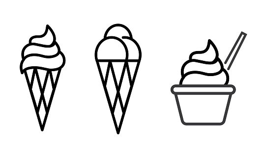 Ice cream outline icons set, simple flat design isolated on white background, vector, illustration.