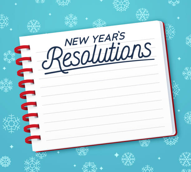 stockillustraties, clipart, cartoons en iconen met new year's resolutions notepad - klussenlijst illustraties