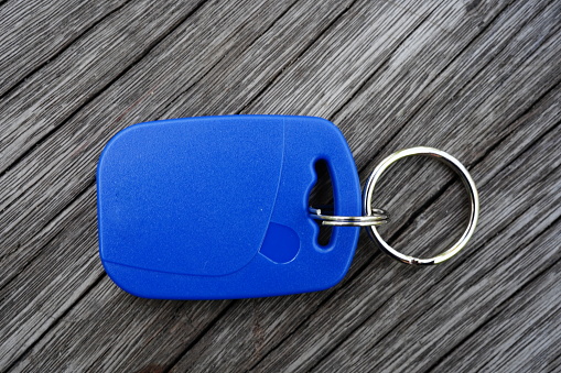 Close-up Blue Electronic Key with ring