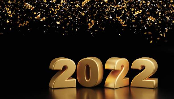 istock Happy new year 2022 and foil confetti falling on black background 3d render 1330750371