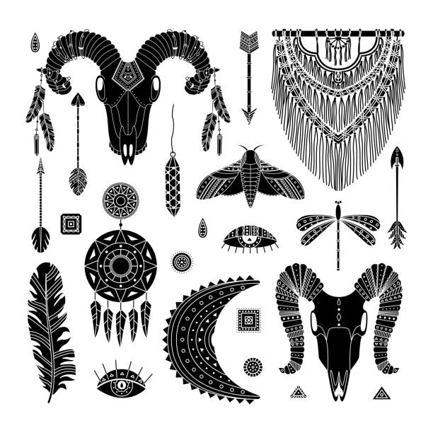 90+ Bull Skull With Feathers Tattoo Drawing Stock Illustrations