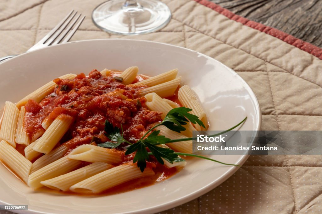 Pene Pasta With Tomato Sauce Stock Photo - Download Image Now - Spaghetti,  Tomato, Tomato Sauce - iStock