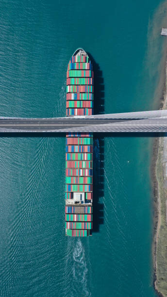 istock Big cargo ship crossing Panama Canal drone footage 1330758806