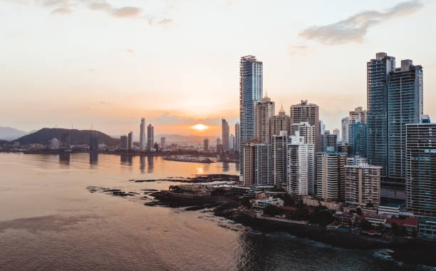 Sunset drone shots from Panama City this city, just like the sunset, is something very unique in Central America. Beautiful and really very impressive. Drone footage panama city panama photos stock pictures, royalty-free photos & images