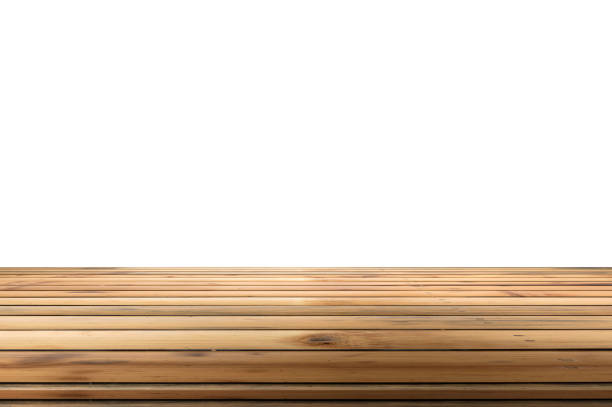 Bamboo wood table top on white background