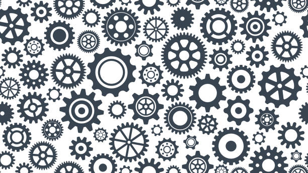 illustrazioni stock, clip art, cartoni animati e icone di tendenza di gear set seamless pattern - vector collection of gears. - rotelle