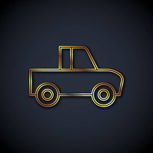 istock Gold line Pickup truck icon isolated on black background. Vector 1330765999