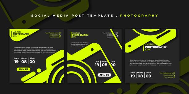 stockillustraties, clipart, cartoons en iconen met set of social media template. social media post template with simple camera design - compiègne-fotos