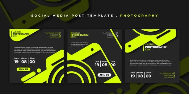 Vector illustration of Set of social media template. Social media post template with simple camera design