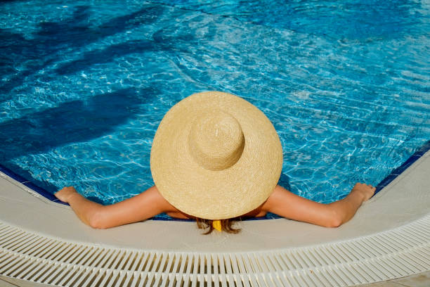 istock Young woman by the pool 1330768366