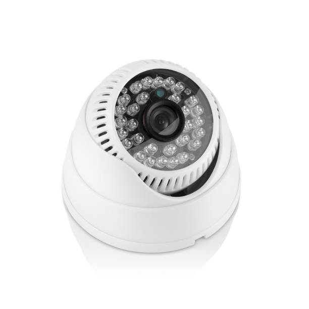 istock Downward view of round white indoor surveilance camera 1330769559