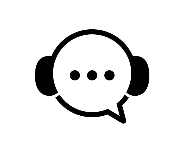 ilustrações, clipart, desenhos animados e ícones de logotipo criativo do símbolo da bolha de bate-papo fone de ouvido - it support audio