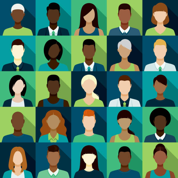 Male and Female Avatars Icon Set A set of male and female avatars. File is built in the CMYK color space for optimal printing, and can easily be converted to RGB without any color shifts. Color swatches are global so it’s easy to edit and change the colors. asian man curly hair stock illustrations