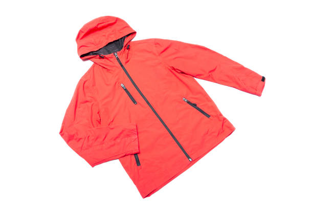 istock Red orange and black zipper windbreaker hiking jacket 1330773237