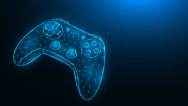 illustrations, cliparts, dessins animés et icônes de joystick pour jeux vidéo low poly design. illustration polygonale d’un contrôleur de jeu sur un fond bleu foncé. - gamepad