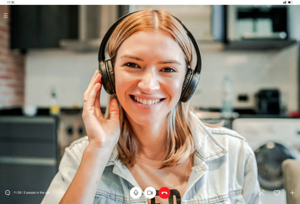 istock Young business woman on a work video call while staying at home. 1330773678