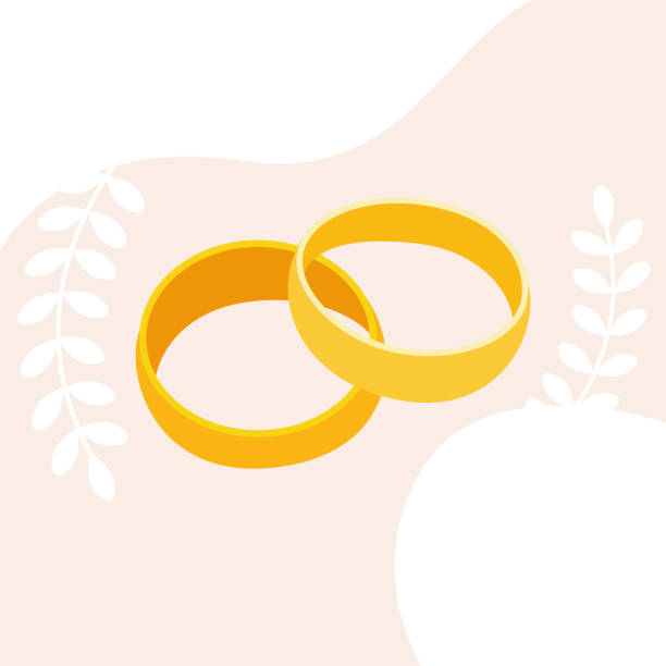 귀여운 분홍색 배경에 두 개의 골드 반지 고립 - wedding ring stock illustrations