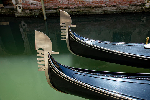 detail of iron bow element at a gondola as symbol for Venice