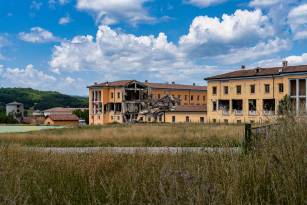 The center of Amatrice at July 2020 after the earthquake of central Italy 2016 The historic center of Amatrice city at July 2020 after the earthquake of central Italy in 2016 amatrice stock pictures, royalty-free photos & images