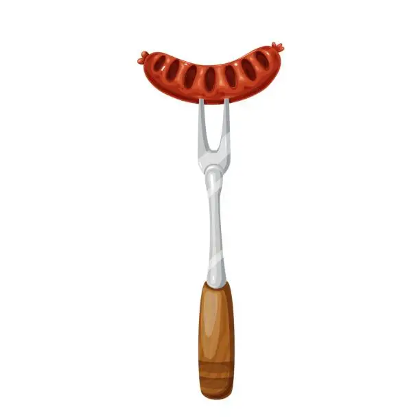 Vector illustration of Grilled sausage on fork.