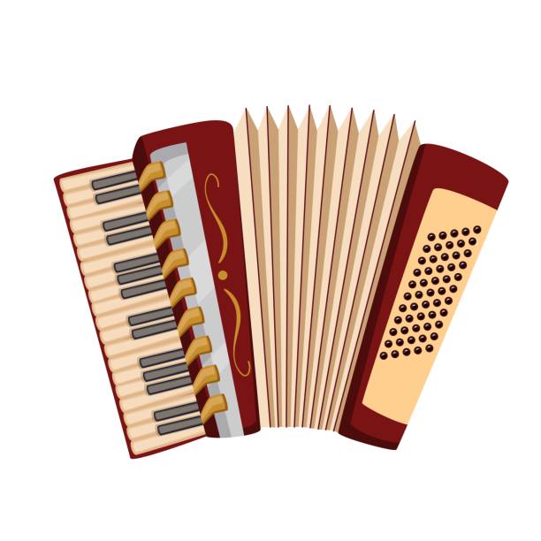 illustrazioni stock, clip art, cartoni animati e icone di tendenza di fisarmonica, strumento musicale - accordion