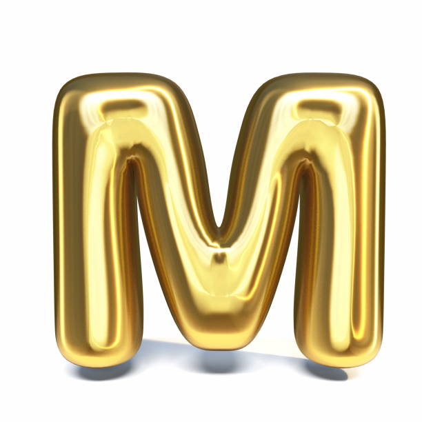 골든 글꼴 편지 m 3d - letter m alphabet three dimensional shape metal 뉴스 사진 이미지