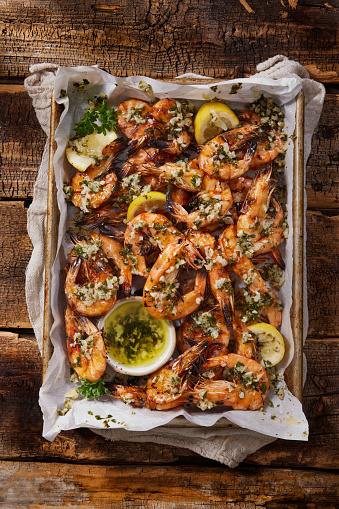 Grilled Peel and Eat Spot Prawns with Lemony Garlic Butter