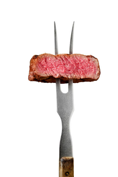 perfect mediom rare top sirlion steak - steak meat fork beef fotografías e imágenes de stock