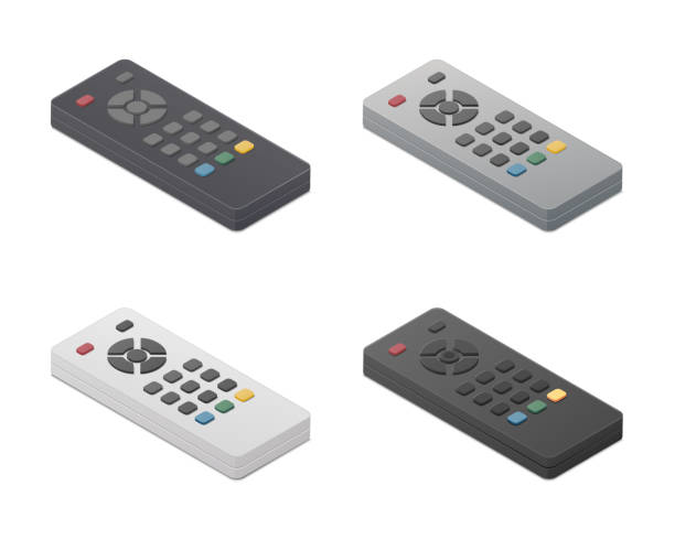 remote TV remote control set. Isometric colored vector Illustration. Isolated on white background. remote control stock illustrations