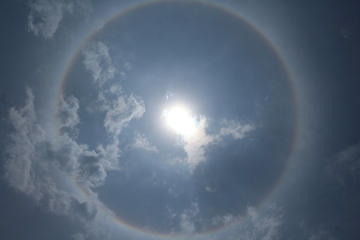 Solar halo between clouds.