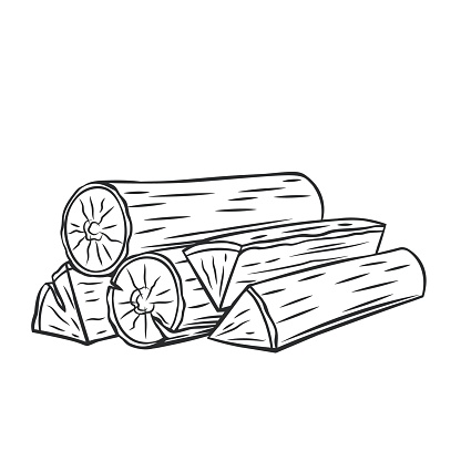 Firewood outline vector icon, drawing monochrome illustration. Wood log, timber, and woodpile.
