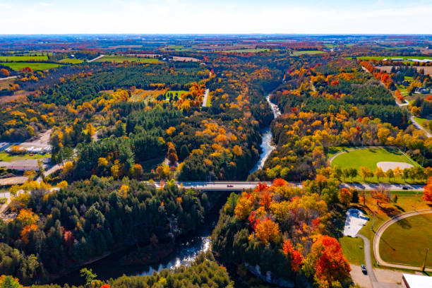 istock Aerial Grand River view and townscape, Elora, Canada 1330798444