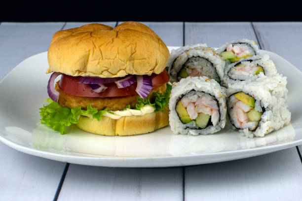 salmon burger  with california roll