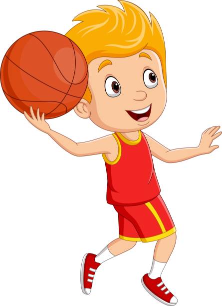 kreskówka mały chłopiec gra w koszykówkę - basketball little boys male young adult stock illustrations