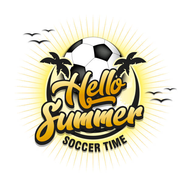ilustrações de stock, clip art, desenhos animados e ícones de hello summer. soccer time - beach football
