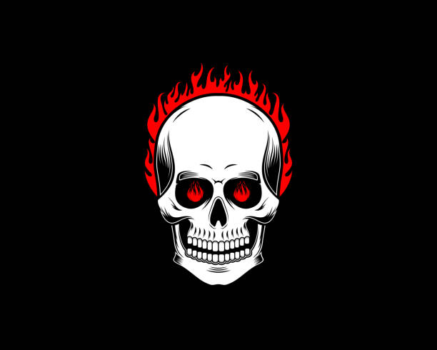 schädelkopf mit feuerflamme vektor illustration - inferno fire flame skull stock-grafiken, -clipart, -cartoons und -symbole