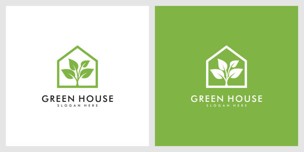 ilustrações de stock, clip art, desenhos animados e ícones de green leaf house   vector design - greenhouse