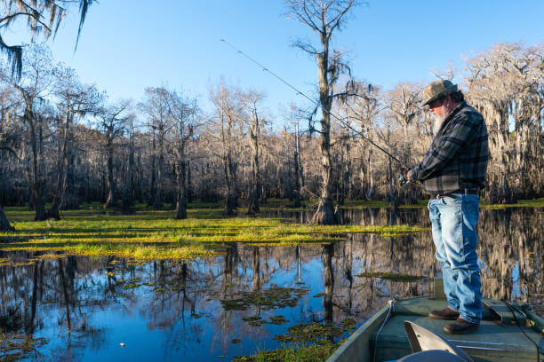 pescador em caddo lake, texas - lago caddo - fotografias e filmes do acervo