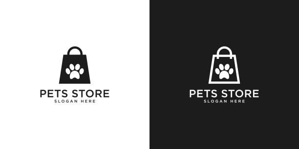 haustiere shop logo vektor design - tierhandlung stock-grafiken, -clipart, -cartoons und -symbole