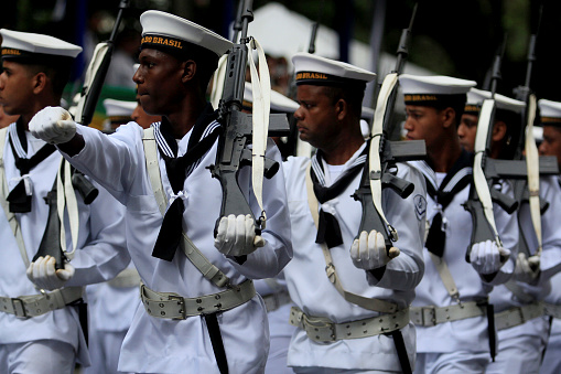 lsalvador, bahia, brazil - september 7, 2014: Brazilian Navy military personnel are seen during a military parade celebrating the independence of Brazil in the city of Salvador.