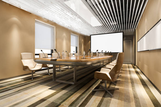 istock 3d rendering business meeting room in office building 1330822344